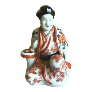 Vintage Sitting Asian Male Handcrafted Hand Painted Glossy Porcelain Figurine