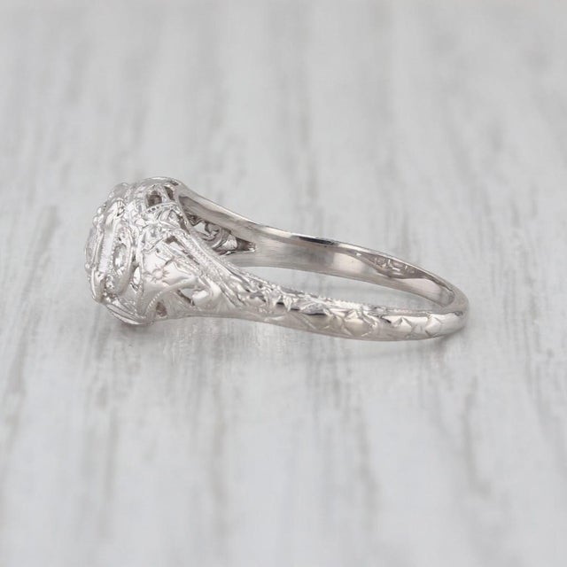 Art Deco Early 20th Century Art Deco Diamond Solitaire Ring 18k White Gold Filigree Size 7.5 For Sale - Image 3 of 8