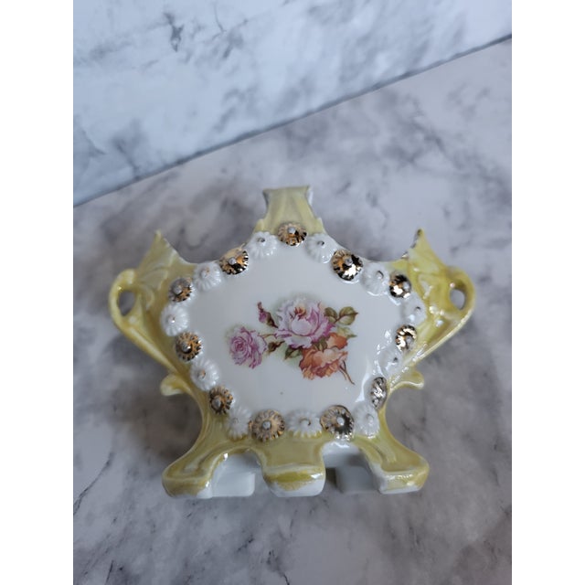 Early 20th Century Vintage Victorian Hand Painted Porcelain Floral Twin Handled Vase For Sale - Image 5 of 13