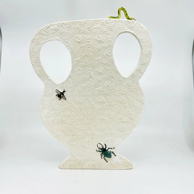 2020s Liz Marsh Brocade Textured Silhouette Vase With Sculpted Bugs For Sale - Image 5 of 5