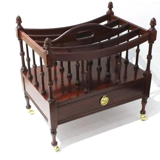Vintage English Regency Style Canterbury Magazine Stand in Mahogany and Polished Brass .Elegant and practical.