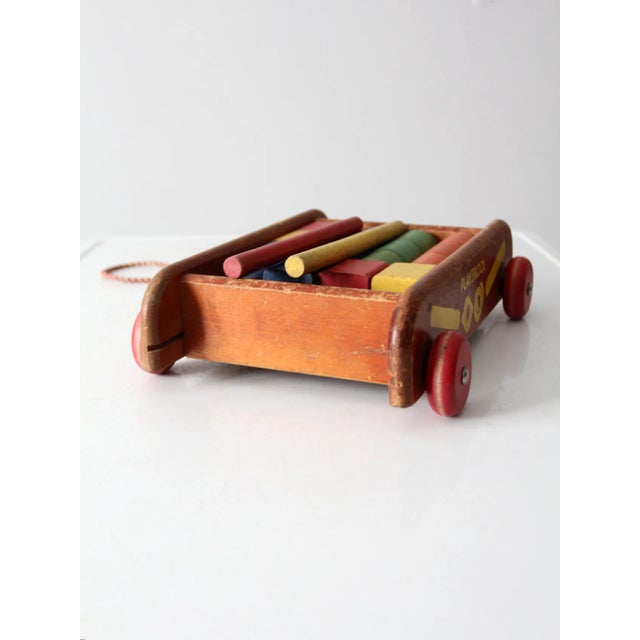 Vintage 50s Playskool Toy Wagon With Blocks For Sale - Image 4 of 8