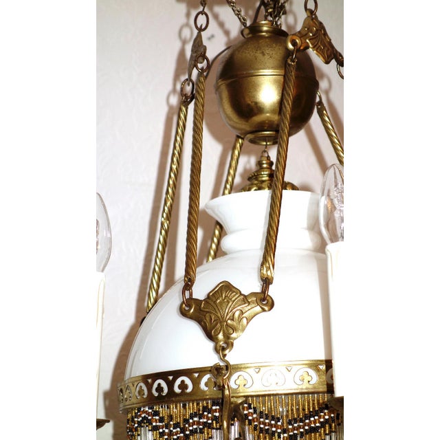 Antique French Brass Glass Bead Seven-Light Chandelier, 1920s For Sale - Image 3 of 12
