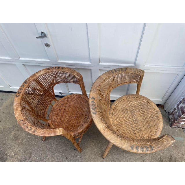 Pair of Barrel Back Woven Rattan Chairs For Sale - Image 10 of 12