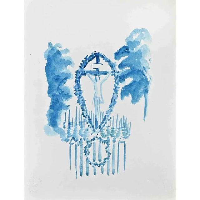The Crucifix is a Watercolor Drawing realized by Hermann Paul Good condition on a yellowed cardboard. René Georges...