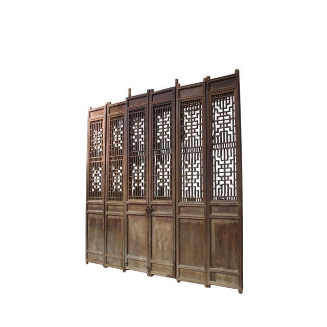 Chinese Antique Chinese 6 Panel Lattice Wood Screen Doors For Sale - Image 3 of 12