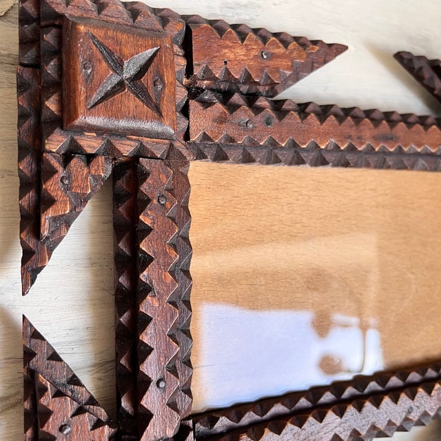 Brown Antique Hand-Carved Tramp Art Frame, 1890s For Sale - Image 8 of 11