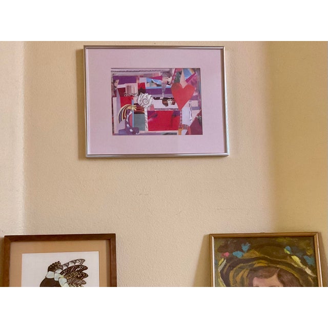 Abstract Collage Art Print in Silver Frame and Signed by Artist For Sale In Palm Springs - Image 6 of 8