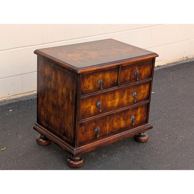 Mid 20th Century Theodore Alexander Style Inlaid Solid Wood 3-Drawer Bachelor’s Chest or Nightstand For Sale - Image 9 of 11