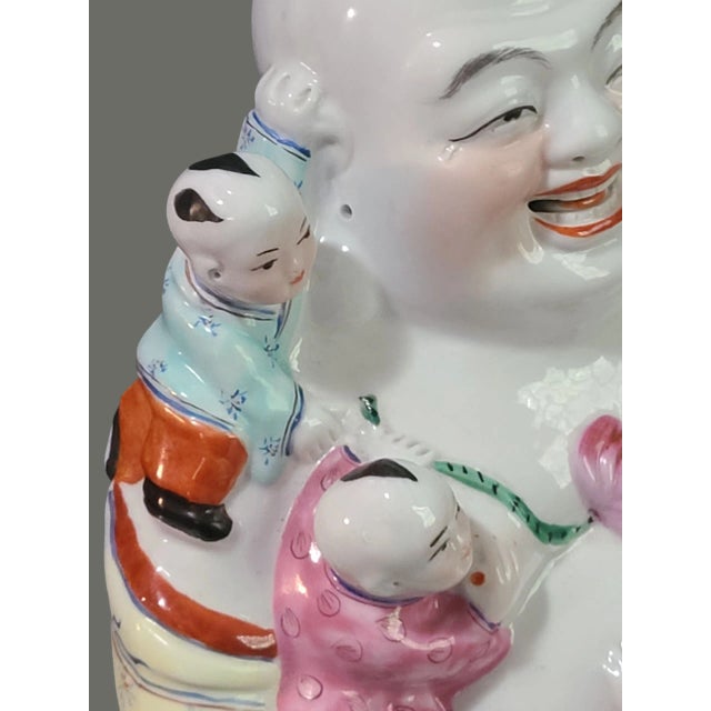 Vintage Hand Painted Colorful Famille Rose Fertility Happy Buddha Statue For Sale - Image 6 of 11
