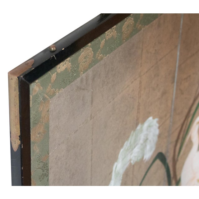 C. 1970s Japanese Style Screen "Egrets" on Silver Background For Sale - Image 16 of 18