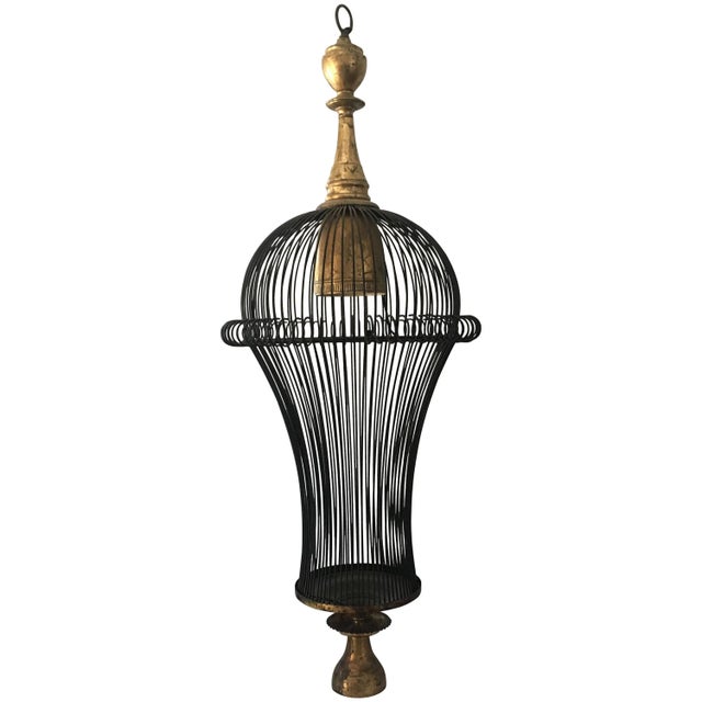 Beautiful Cage Style Modern Chandelier With Gilt Metal Details For Sale In Los Angeles - Image 6 of 6