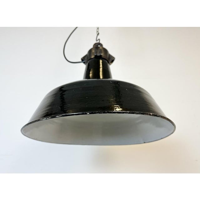 Black Industrial Black Enamel Factory Lamp with Cast Iron Top from Elektrosvit, 1950s For Sale - Image 8 of 16
