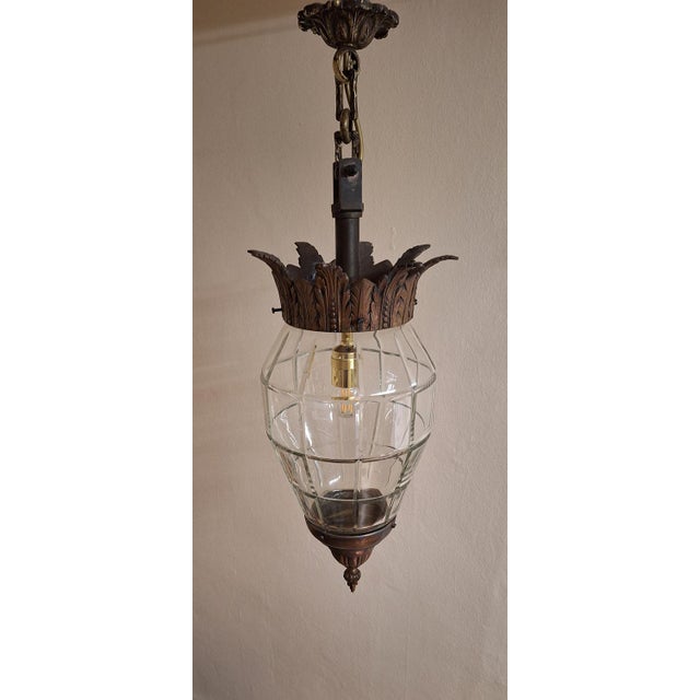 Large Antique Lantern-Shaped Ceiling Lamp, 1900s For Sale - Image 4 of 8