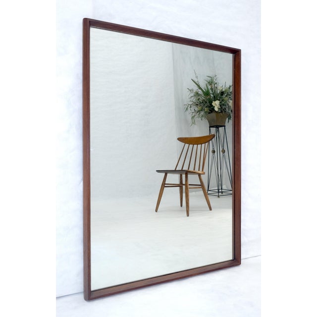 Mid Century Modern 2" Deep Profile Solid Walnut 32x43 Rectangle Wall Mirror MINT For Sale - Image 9 of 15