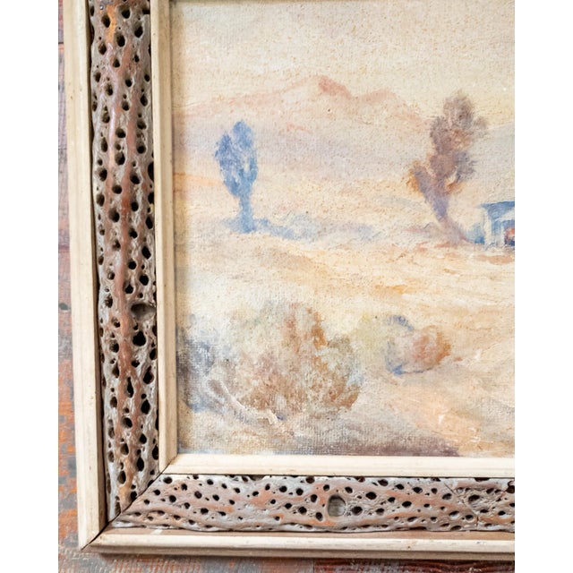 Antique White Mid-Century Western Impressionist Homestead Landscape in Rustic Frame For Sale - Image 8 of 12