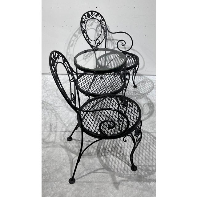 Black Woodard Furniture Tete-A-Tete Wrought Iron Outdoor Chantilly Rose Tete a Tete Chair Bench Loveseat For Sale - Image 8 of 11