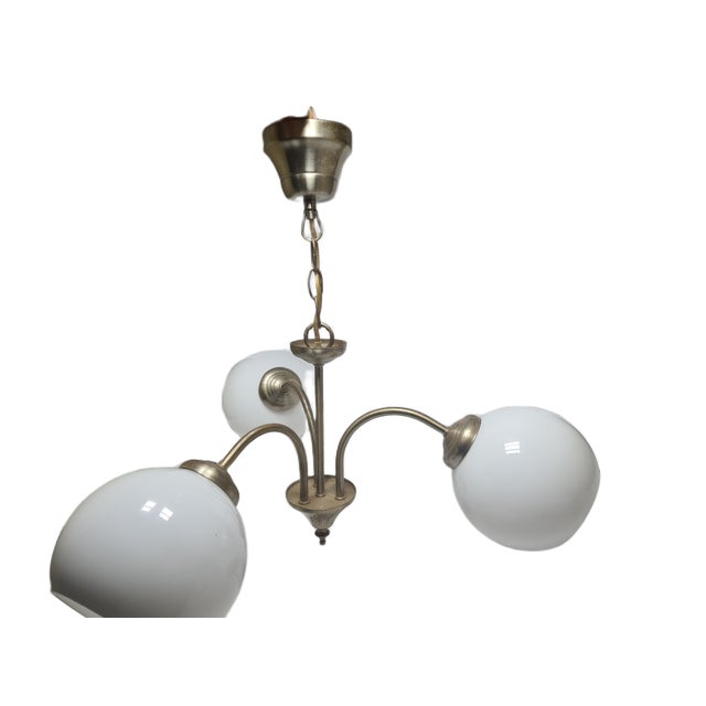 Metal Art Deco Glass and Brass Chandelier, Poland, 1970s For Sale - Image 7 of 12