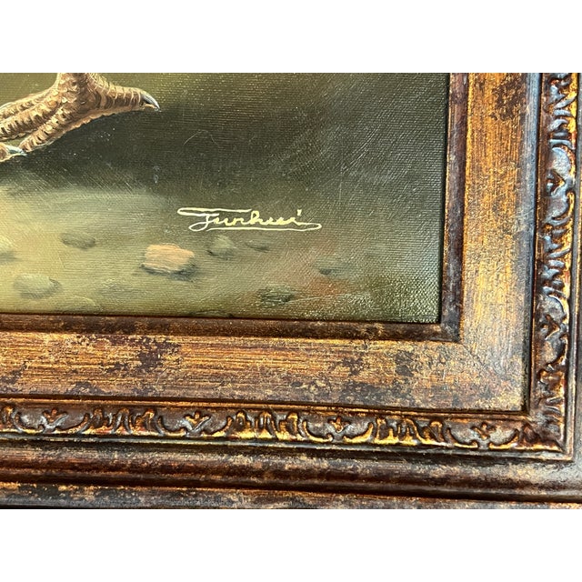 1950s 1950s Mid Century Rooster Oil Painting With Spanish Baroque Style Frame For Sale - Image 5 of 18