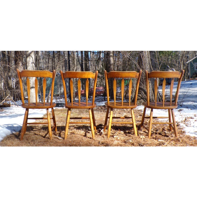 Mid 20th Century Vintage Set of 4 L. Hitchcock Arrow Back Solid Maple Stenciled Dining Chairs For Sale - Image 5 of 12