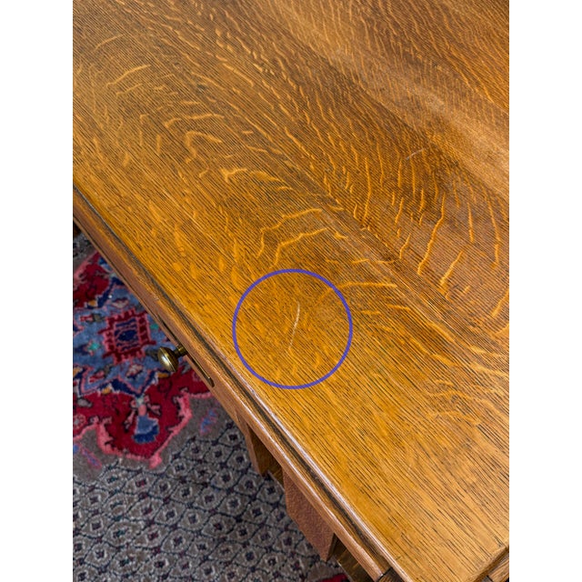 Antique Charles Limbert Arts & Crafts Quartersawn Oak Writing Desk W/ Bookshelf For Sale - Image 16 of 17