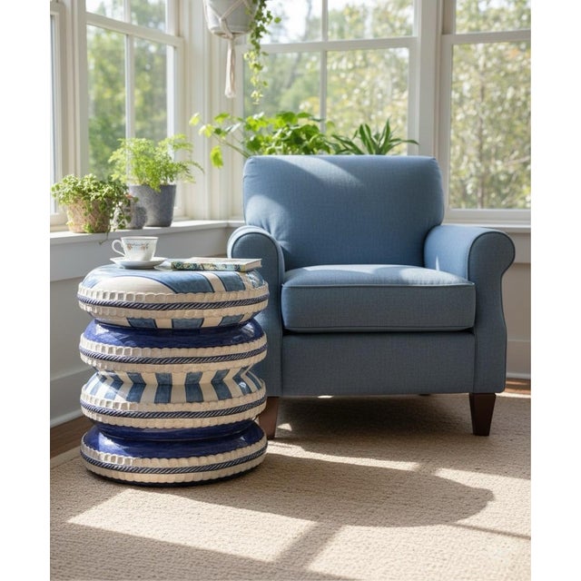 Chic Italian Contemporary Striped Ceramic Garden Stool / Side Table For Sale In West Palm - Image 6 of 8