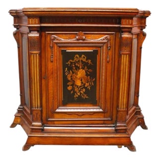 Late 19th Century Renaissance Revival Ebonized Walnut Paneled Credenza With Marquetry & Inlay For Sale