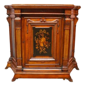 Late 19th Century Renaissance Revival Ebonized Walnut Paneled Credenza With Marquetry & Inlay