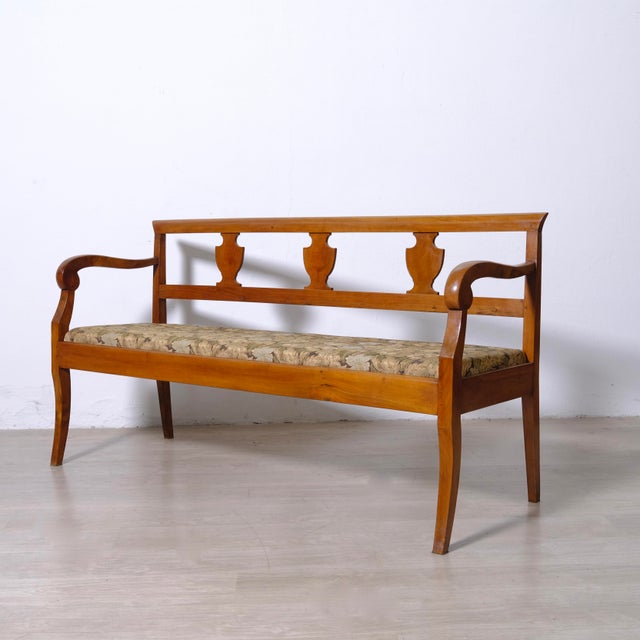 Directoire Walnut and Floral Fabric Bench, Italy, 1900s For Sale - Image 13 of 18