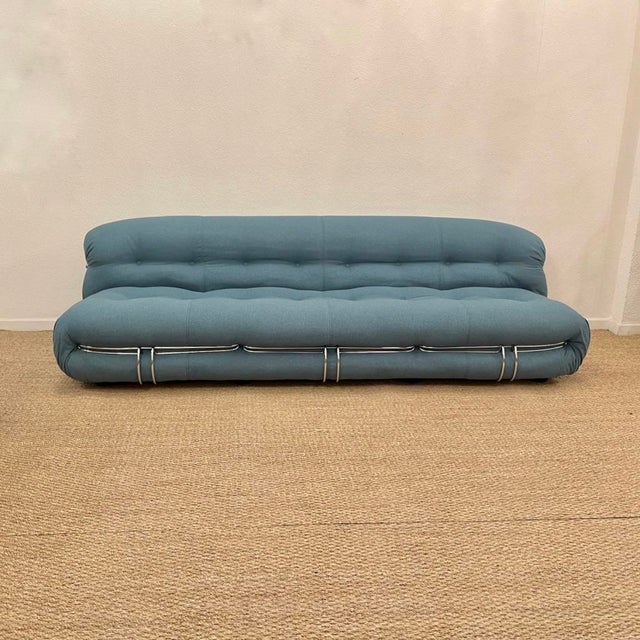 Turquoise Three Seater Soriana Sofa by Afra and Tobia Scarpa for Cassina, Italy, 1969 For Sale - Image 8 of 12