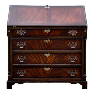 Vintage 1960’s English Chippendale Mahogany Slant Front Desk For Sale
