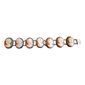 20th Century Victorian Revival Cameo Bracelet Set in Sterling Sliver Frames