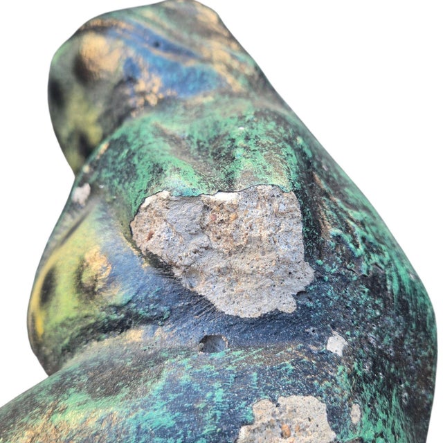 Green Anthropomorphic Adoring Frog Mushroom Cement Sculpture Yard Art Loving Statue For Sale - Image 8 of 18