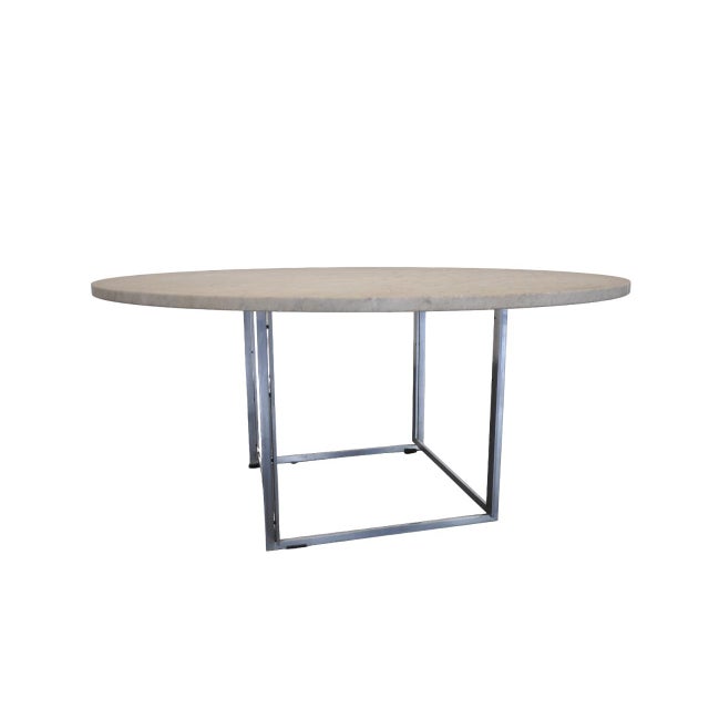 Round dining table designed by poul kjærholm, mod. Pk54, made by e. Kold christensen (denmark, 1963). White marble top...