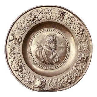 Large Antique Copper Decorative Plate with Henry IV Portrait, 1901 For Sale