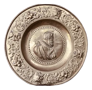 Large Antique Copper Decorative Plate with Henry IV Portrait, 1901