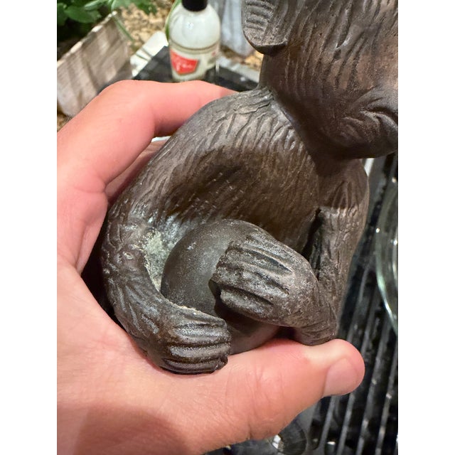 Coffee Vintage Patinated Cast Metal Monkey Sculpture, 7.5” For Sale - Image 8 of 10