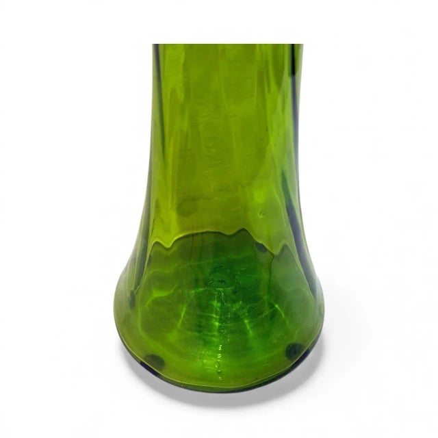 Mid-Century Modern Blenko Olive Green 20” Optic Swirl Floor Vase 6928 For Sale - Image 3 of 8