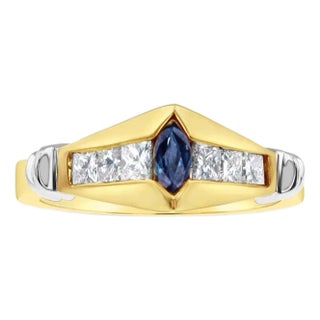 Sapphire Marquise & Diamond Accent Ring, Size 4 For Sale