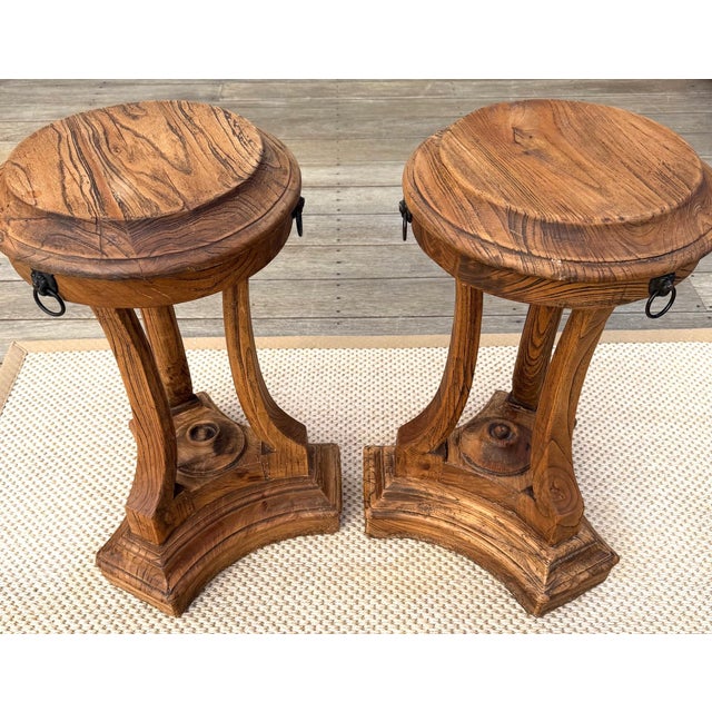 A Pair of Restoration Hardware Sculptural Pedestal Side Tables, Drinks Tables With Glass Tops For Sale - Image 12 of 18