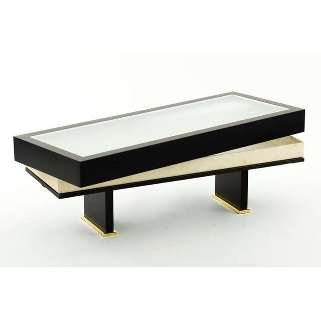 Mid 20th Century French 1960s Shadowbox Coffee Table with Brass Detail For Sale - Image 5 of 7