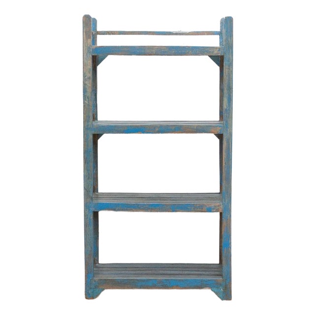 Coastal Cottage Painted Blue Open Bookcase For Sale