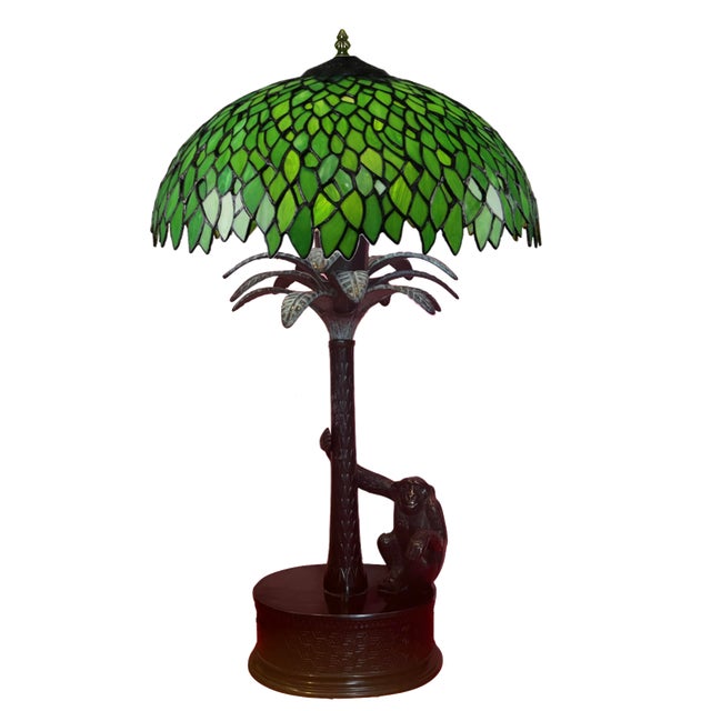 Metal Bronze Palm Tree Chimpanzee Table Lamp -Maitland Smith 1970's For Sale - Image 7 of 12
