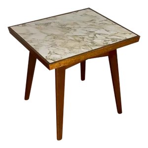 Vintage Mid Century 60s Side Table With Marbleized Top