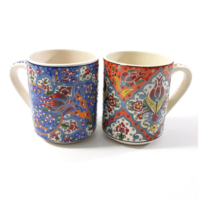 Handmade Ceramic Pottery Mugs, Colorful Art Floral Desing Gift Dishwasher Safe - Handmade in Turkey Ceramic Mugs - Floral...
