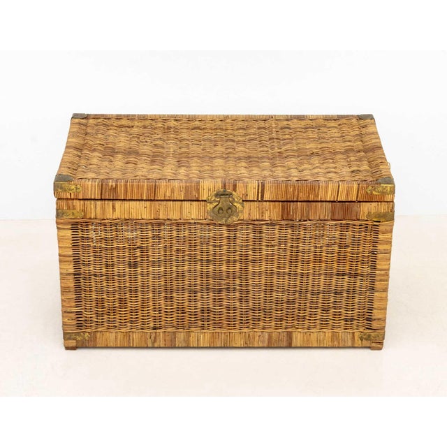 Chinese Chinese Brass Mounted Woven Wicker Chest For Sale - Image 3 of 9
