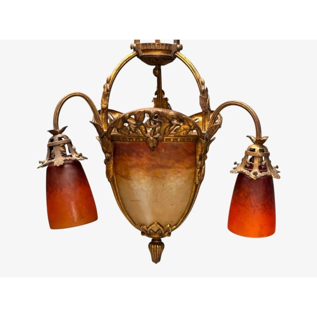 Muller Frères, French Art Deco, Bronze, Glass, Chandelier, France, 1920s For Sale - Image 10 of 10