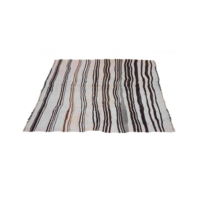 1960s Black White Vintage Hemp Kilim Rug - 6`6″ X 6`1″ For Sale - Image 5 of 6