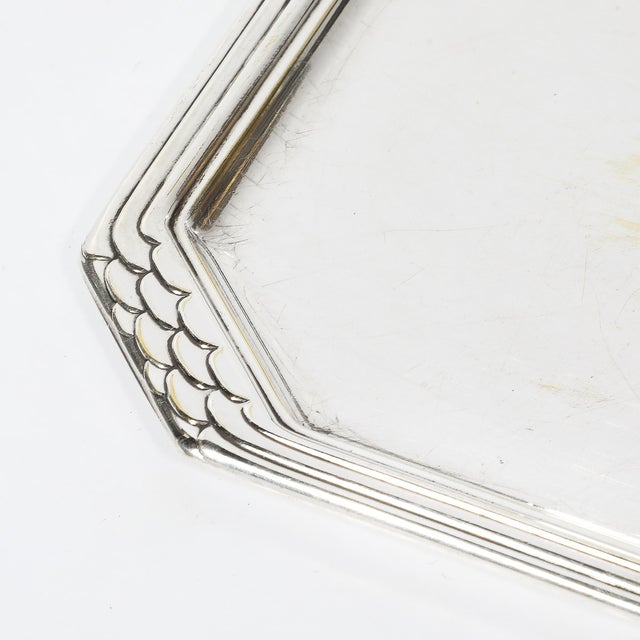 Art Deco Art Deco Octagonal Silver Plated Tray W/Imbricated Detailing For Sale - Image 3 of 8