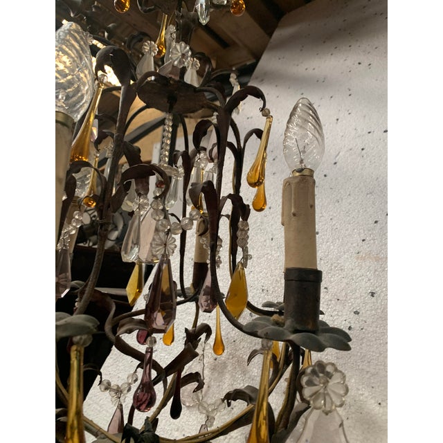 Brown Louis XV Style Cage Chandelier with Pendants and Teardrop Pendant For Sale - Image 8 of 10
